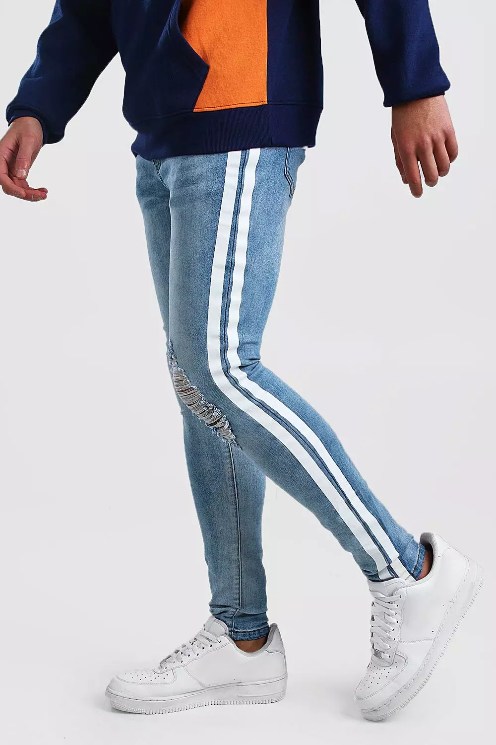 Super Skinny Distressed Painted Stripe Jean